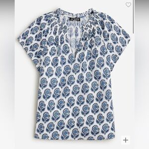 J Crew Smocked flutter-sleeve top in bouquet block print size xl